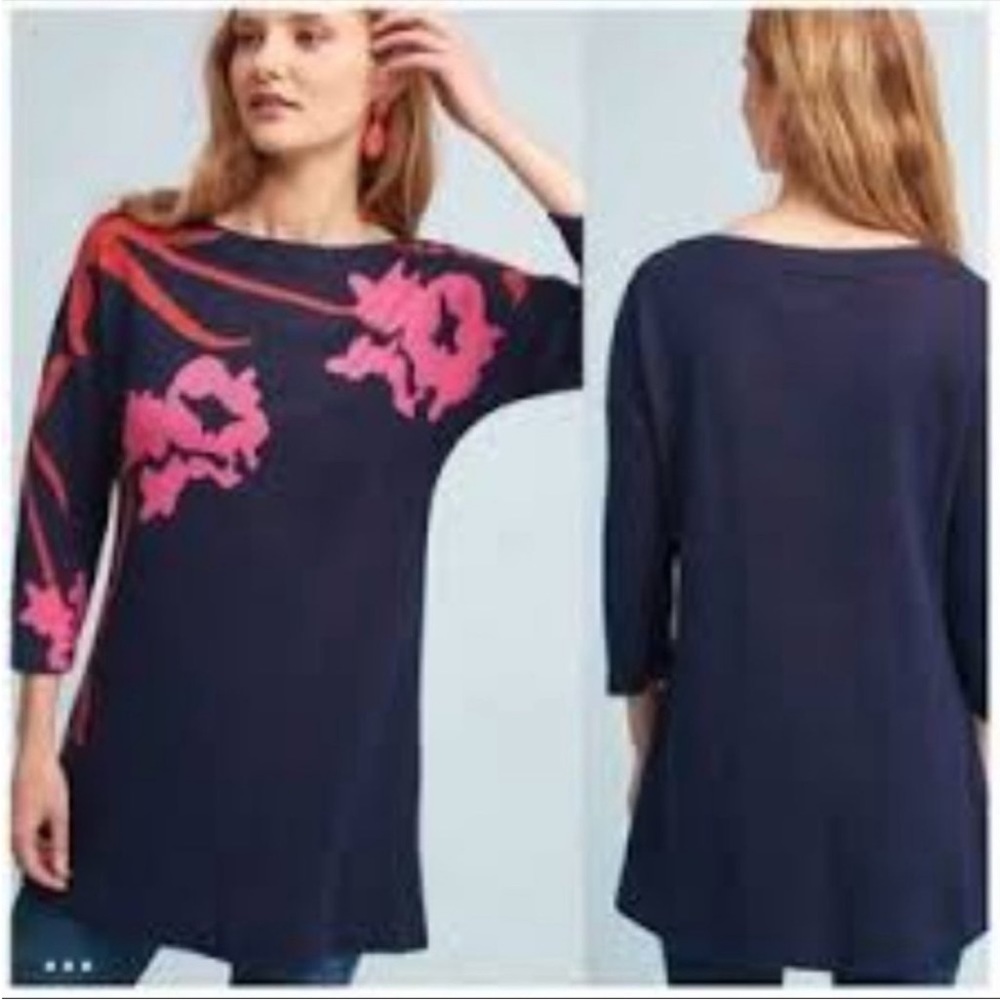 Anthropologie Field Flower Megara Floral Boatneck Tunic Sweater size M